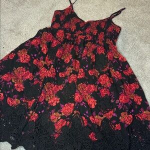 Free People Black and Red Floral Dress